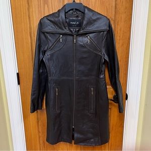 GUC Leather Pasha & Jo Dark Brown Long Coat, Size L